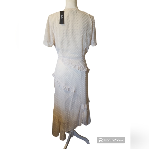 LuLus Next to You Cream Swiss Dot Ruffled Midi Dress - Picture 7 of 8